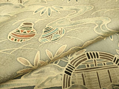 平和屋着物▽訪問着　単衣　流水風景文　暈し染め　正絹　逸品　DABI4064du