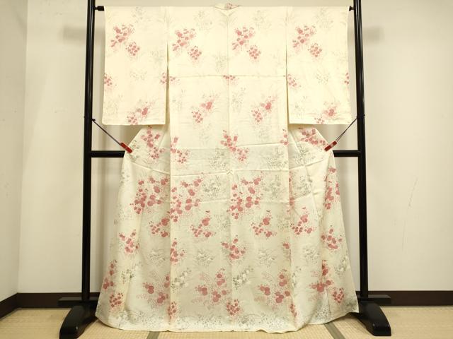 平和屋着物▽訪問着　単衣　草花文　銀彩　正絹　逸品　未使用　DABI4065du