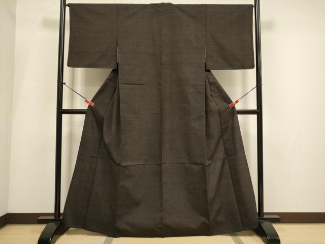 平和屋着物▽上質な紬　単衣　赤墨色　正絹　逸品　DABI4066du