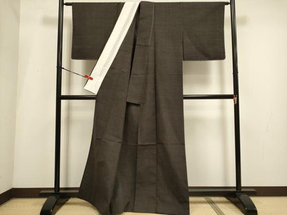 平和屋着物▽上質な紬　単衣　赤墨色　正絹　逸品　DABI4066du
