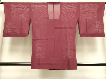 平和屋着物▽道行コート　スリーシーズン　春夏秋　塵除け　横段文　真紅色　正絹　逸品　DABI4067du