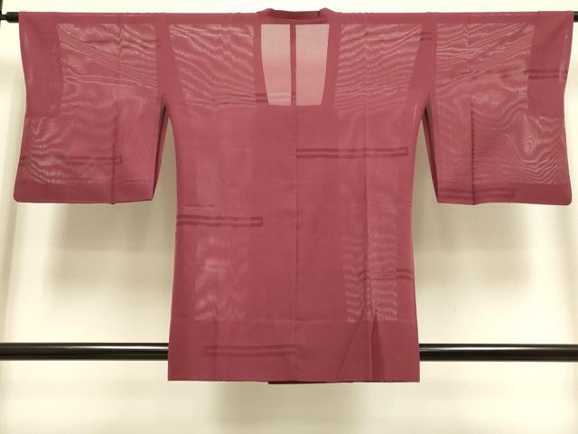 平和屋着物▽道行コート　スリーシーズン　春夏秋　塵除け　横段文　真紅色　正絹　逸品　DABI4067du