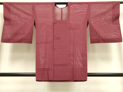 平和屋着物▽道行コート　スリーシーズン　春夏秋　塵除け　横段文　真紅色　正絹　逸品　DABI4067du