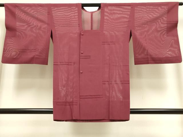 平和屋着物▽道行コート　スリーシーズン　春夏秋　塵除け　横段文　真紅色　正絹　逸品　DABI4067du