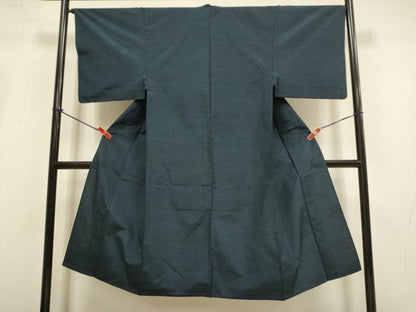 平和屋着物▽男性　紬　単衣　濃い青褐色　正絹　逸品　DABI4076du