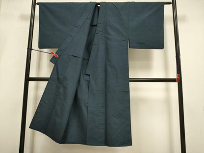 平和屋着物▽男性　紬　単衣　濃い青褐色　正絹　逸品　DABI4076du
