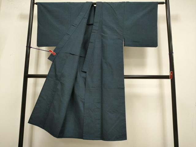 平和屋着物▽男性　紬　単衣　濃い青褐色　正絹　逸品　DABI4076du