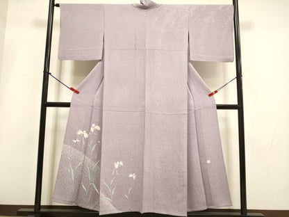 平和屋着物▽東京友禅　菅有鬼一　訪問着　単衣　鷺草　正絹　逸品　DABI4080du