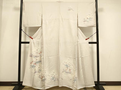 平和屋着物▽上質な小紋　単衣　風景花文　松竹梅　正絹　逸品　DABI4084du