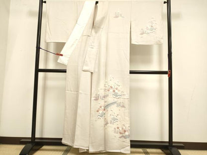 平和屋着物▽上質な小紋　単衣　風景花文　松竹梅　正絹　逸品　DABI4084du