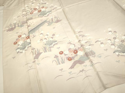 平和屋着物▽上質な小紋　単衣　風景花文　松竹梅　正絹　逸品　DABI4084du