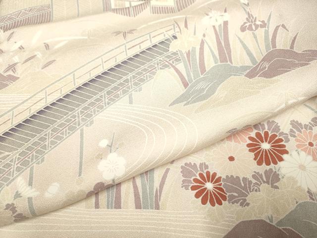 平和屋着物▽上質な小紋　単衣　風景花文　松竹梅　正絹　逸品　DABI4084du