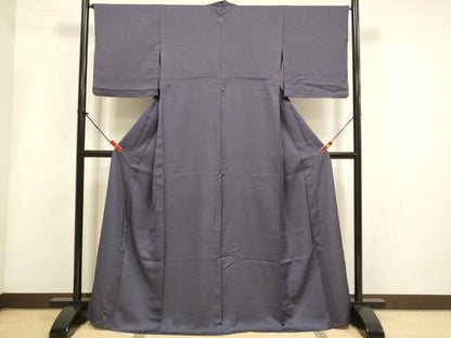 平和屋着物▽上質な色無地　単衣　草花地紋　濃い葡萄鼠色　正絹　逸品　DABI4085du