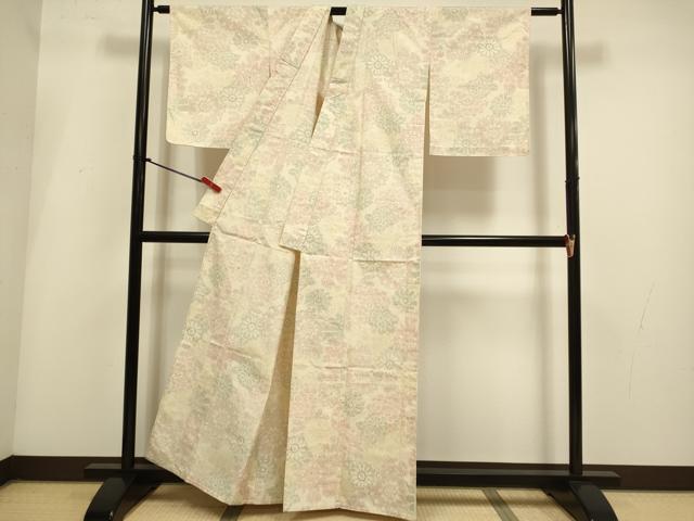 平和屋着物▽結城紬　単衣　舞花文　正絹　逸品　DABI4087du