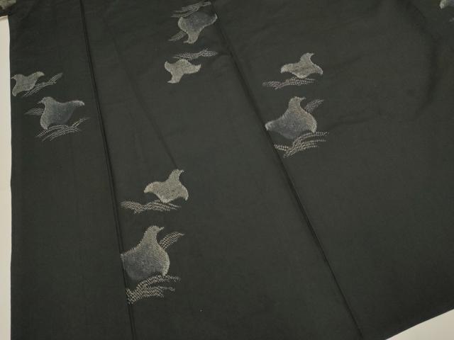 平和屋着物▽上質な紬　単衣　千鳥　三越扱い　正絹　逸品　DABI4091du