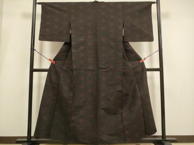 平和屋着物▽上質な紬　単衣　麻の葉文様　正絹　逸品　DABI4093du
