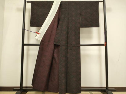 平和屋着物▽上質な紬　単衣　麻の葉文様　正絹　逸品　DABI4093du