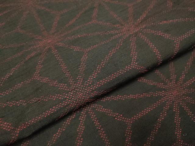 平和屋着物▽上質な紬　単衣　麻の葉文様　正絹　逸品　DABI4093du
