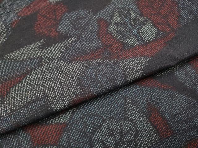 平和屋着物▽上質な紬　単衣　樹林文　正絹　逸品　DABI4095du