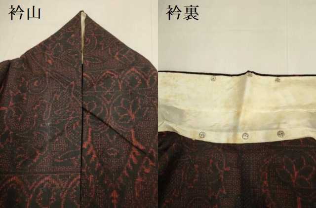 平和屋着物▽結城紬　単衣　80亀甲　洋花唐草文　正絹　逸品　DABI4097du
