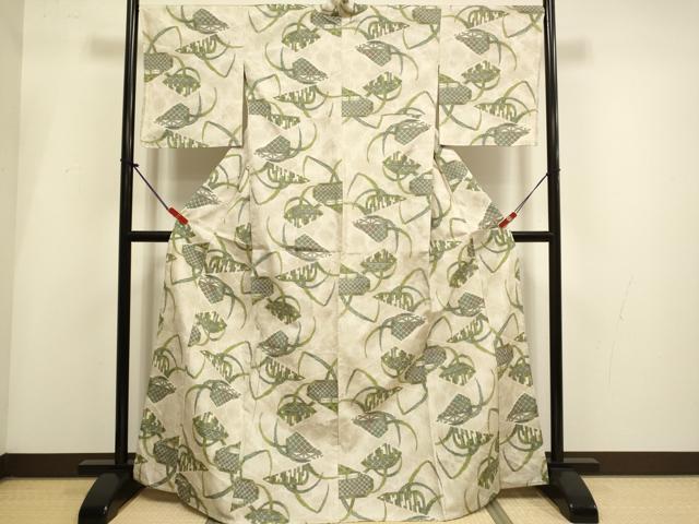 平和屋着物▽上質な紬　単衣　籬文　正絹　逸品　DABI4098du