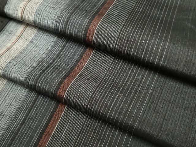 平和屋着物▽上質な紬　単衣　縞　正絹　逸品　DABI4099du