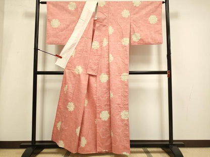 平和屋着物▽上質な紬　単衣　雪輪重ね文　正絹　逸品　DABI4101du