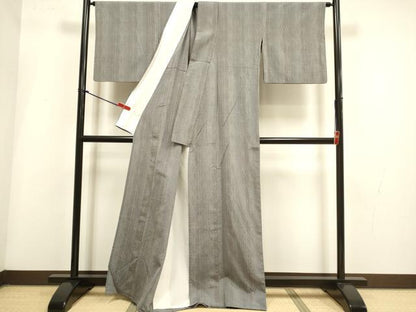 平和屋着物▽上質な紬　単衣　間道　正絹　逸品　DABI4102du