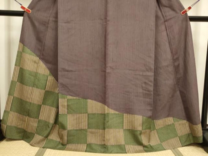 平和屋着物▽訪問着　単衣　紬地　市松文様　ろうけつ染め　正絹　逸品　DABI4105du