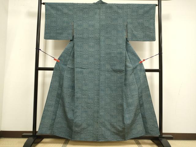 平和屋着物▽上質なお召　単衣　間道　正絹　逸品　DABI4106du