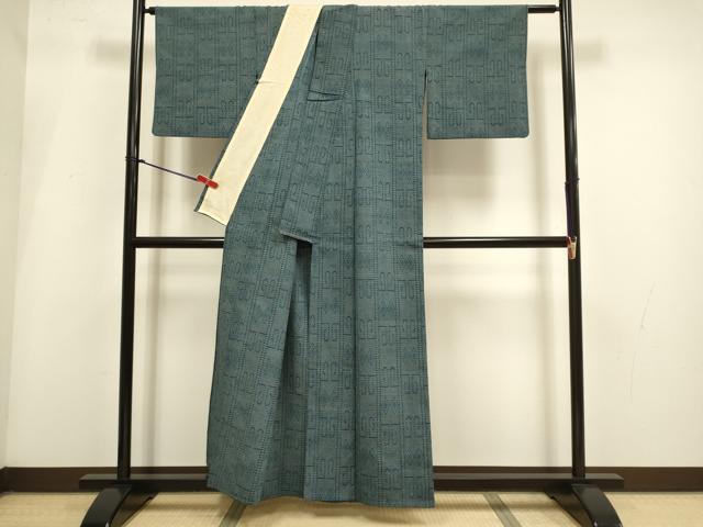 平和屋着物▽上質なお召　単衣　間道　正絹　逸品　DABI4106du