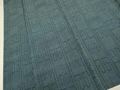 平和屋着物▽上質なお召　単衣　間道　正絹　逸品　DABI4106du