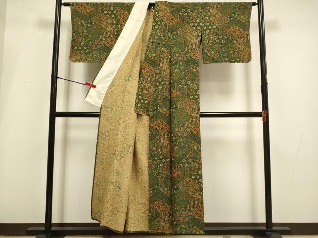 平和屋着物▽上質な小紋　単衣　洋花文　正絹　逸品　DABI4109du