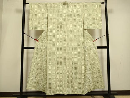 平和屋着物▽上質な小紋　単衣　変わり市松文様　正絹　逸品　DABI4113du