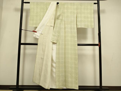 平和屋着物▽上質な小紋　単衣　変わり市松文様　正絹　逸品　DABI4113du