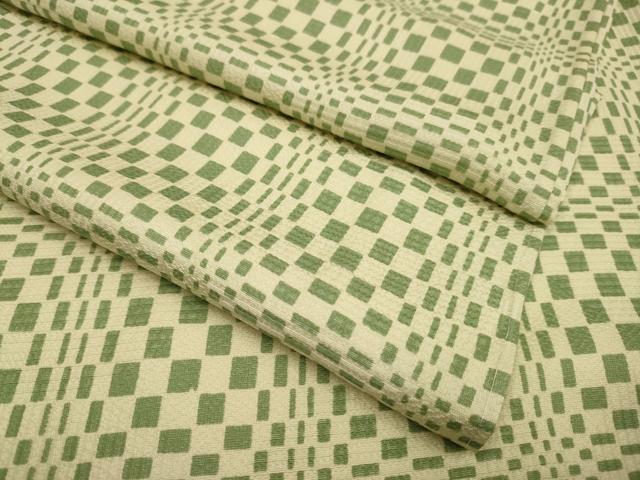 平和屋着物▽上質な小紋　単衣　変わり市松文様　正絹　逸品　DABI4113du