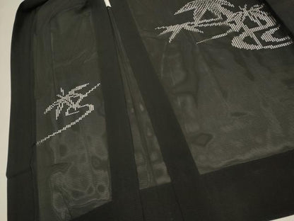 平和屋着物▽羽織　スリーシーズン　春夏秋　塵除け　流水笹文　黒地　正絹　逸品　DABI4115du