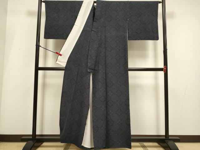 平和屋着物▽結城紬　単衣　蜀江花文　正絹　逸品　DABI4118du