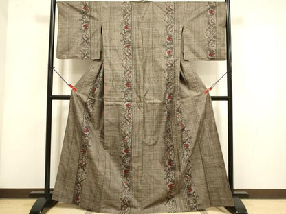 平和屋着物▽本場大島紬　単衣　9マルキ　草花間道　正絹　逸品　DABI4124du