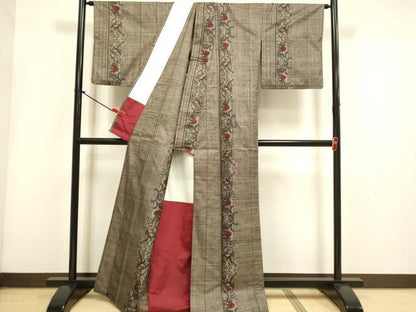 平和屋着物▽本場大島紬　単衣　9マルキ　草花間道　正絹　逸品　DABI4124du