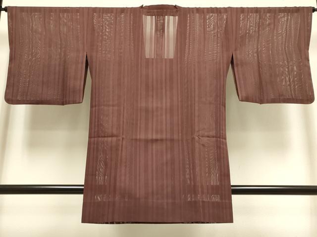 平和屋着物▽道行コート　スリーシーズン　春夏秋　塵除け　縞　濃い紅檜皮色　正絹　逸品　DABI4129du