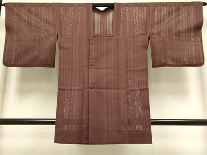 平和屋着物▽道行コート　スリーシーズン　春夏秋　塵除け　縞　濃い紅檜皮色　正絹　逸品　DABI4129du