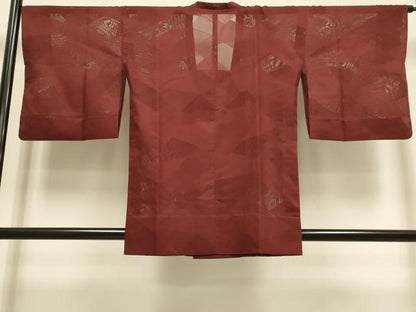 平和屋着物▽道行コート　スリーシーズン　春夏秋　塵除け　切嵌文　葡萄茶色　正絹　逸品　DABI4130du
