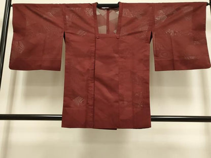 平和屋着物▽道行コート　スリーシーズン　春夏秋　塵除け　切嵌文　葡萄茶色　正絹　逸品　DABI4130du