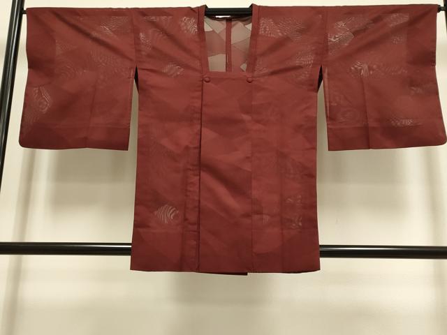 平和屋着物▽道行コート　スリーシーズン　春夏秋　塵除け　切嵌文　葡萄茶色　正絹　逸品　DABI4130du