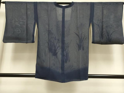 平和屋着物▽道行コート　スリーシーズン　春夏秋　塵除け　無双　紗袷　紗×紗　手描き　杜若　正絹　逸品　DABI4141du