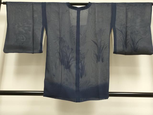 平和屋着物▽道行コート　スリーシーズン　春夏秋　塵除け　無双　紗袷　紗×紗　手描き　杜若　正絹　逸品　DABI4141du