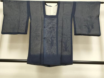 平和屋着物▽道行コート　スリーシーズン　春夏秋　塵除け　無双　紗袷　紗×紗　手描き　杜若　正絹　逸品　DABI4141du