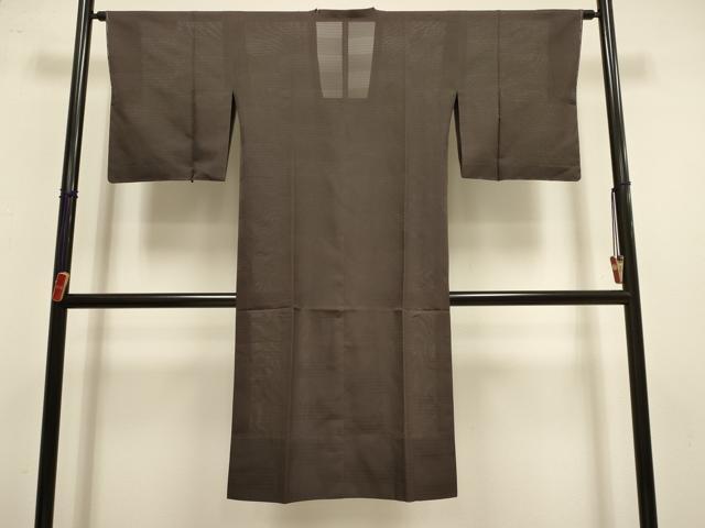 平和屋着物▽道行コート　スリーシーズン　春夏秋　塵除け　横段文　煤竹色　正絹　逸品　未使用　DABI4145du