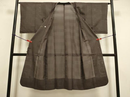 平和屋着物▽道行コート　スリーシーズン　春夏秋　塵除け　横段文　煤竹色　正絹　逸品　未使用　DABI4145du